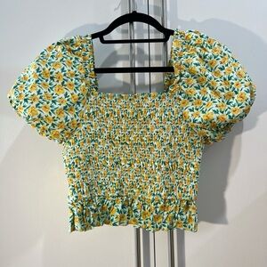 Endless Rose Yellow and Green Floral Smocked Blouse